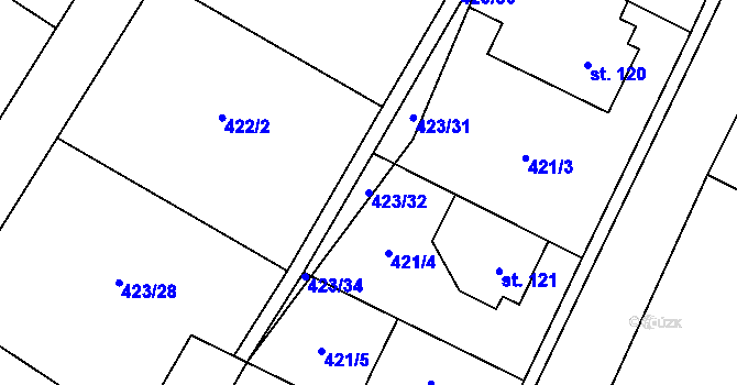 Parcela st. 423/32 v KÚ Postřelmůvek, Katastrální mapa
