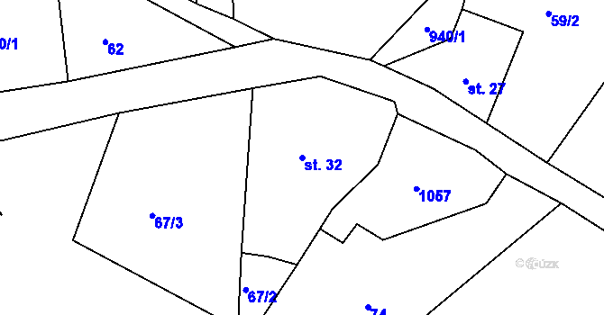 Parcela st. 32 v KÚ Postřelná, Katastrální mapa