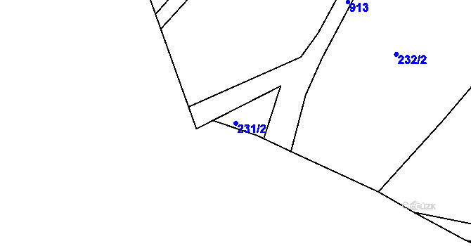 Parcela st. 231/2 v KÚ Postřelná, Katastrální mapa