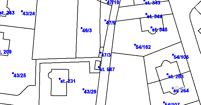 Parcela st. 47/3 v KÚ Postřižín, Katastrální mapa