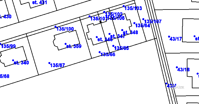 Parcela st. 135/66 v KÚ Postřižín, Katastrální mapa