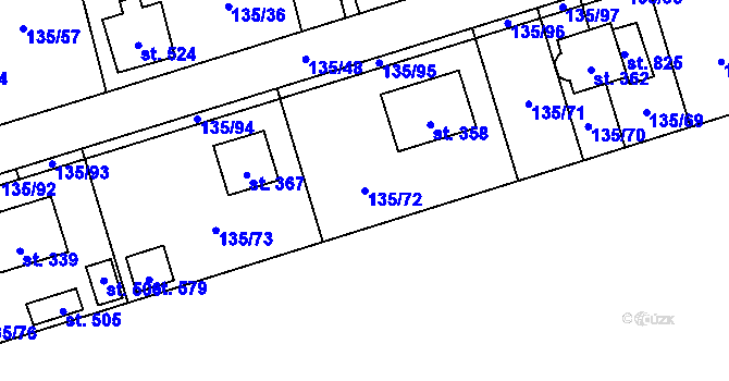Parcela st. 135/72 v KÚ Postřižín, Katastrální mapa