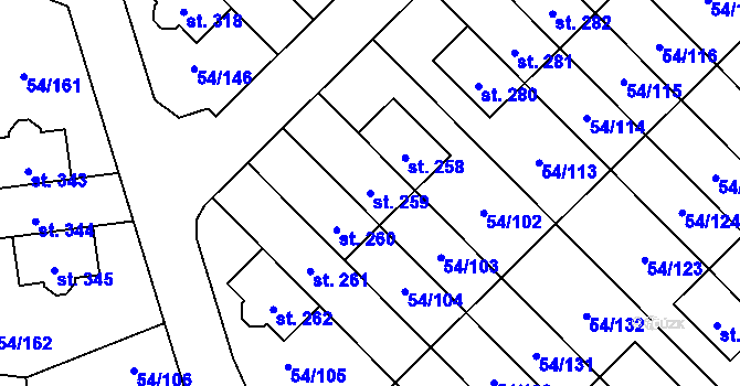 Parcela st. 259 v KÚ Postřižín, Katastrální mapa