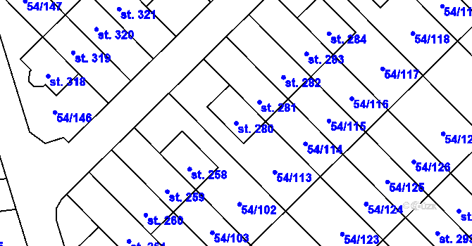 Parcela st. 280 v KÚ Postřižín, Katastrální mapa