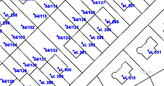 Parcela st. 292 v KÚ Postřižín, Katastrální mapa
