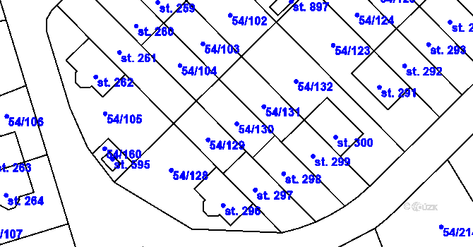 Parcela st. 54/130 v KÚ Postřižín, Katastrální mapa