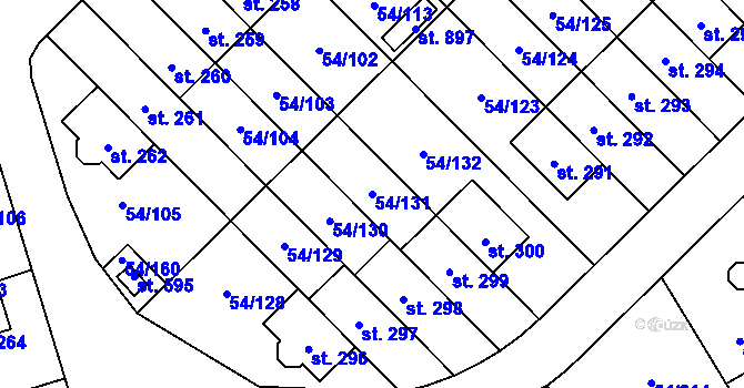 Parcela st. 54/131 v KÚ Postřižín, Katastrální mapa