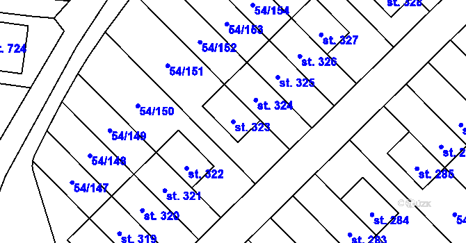 Parcela st. 323 v KÚ Postřižín, Katastrální mapa