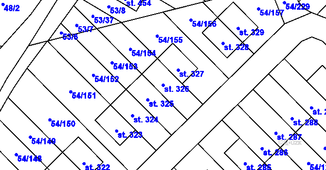 Parcela st. 326 v KÚ Postřižín, Katastrální mapa