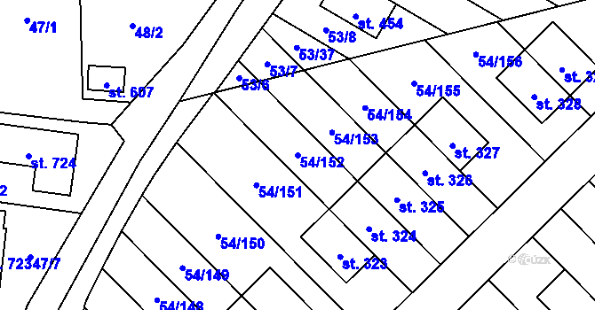 Parcela st. 54/152 v KÚ Postřižín, Katastrální mapa