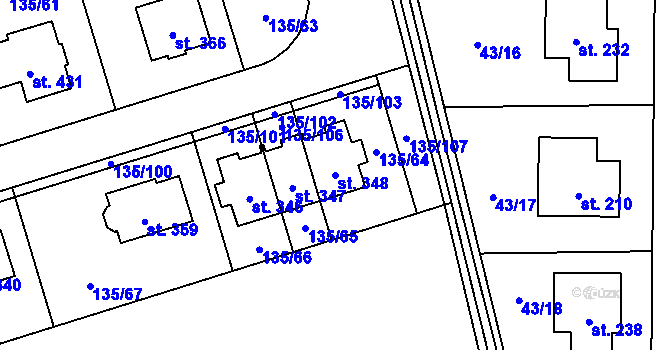 Parcela st. 348 v KÚ Postřižín, Katastrální mapa