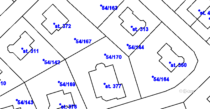 Parcela st. 54/170 v KÚ Postřižín, Katastrální mapa