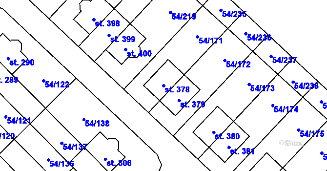 Parcela st. 378 v KÚ Postřižín, Katastrální mapa
