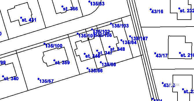 Parcela st. 347 v KÚ Postřižín, Katastrální mapa