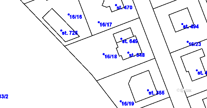 Parcela st. 16/18 v KÚ Postřižín, Katastrální mapa
