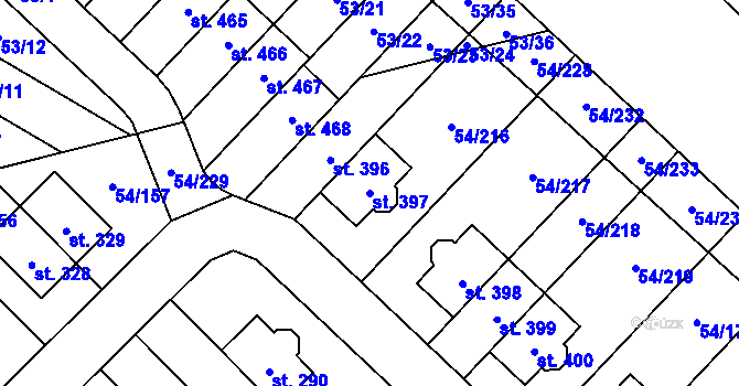 Parcela st. 397 v KÚ Postřižín, Katastrální mapa