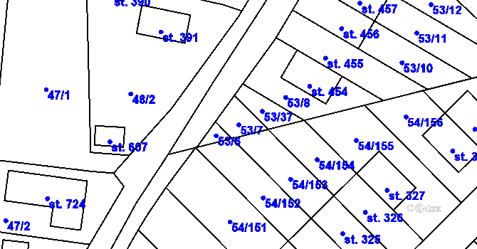 Parcela st. 53/7 v KÚ Postřižín, Katastrální mapa