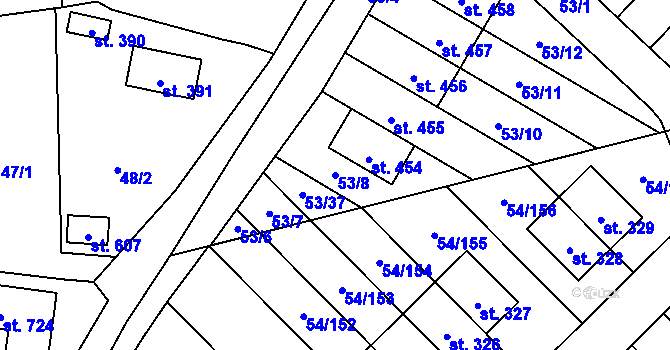 Parcela st. 53/8 v KÚ Postřižín, Katastrální mapa