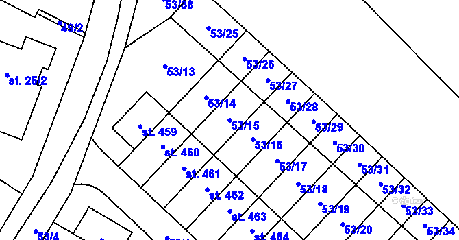 Parcela st. 53/15 v KÚ Postřižín, Katastrální mapa