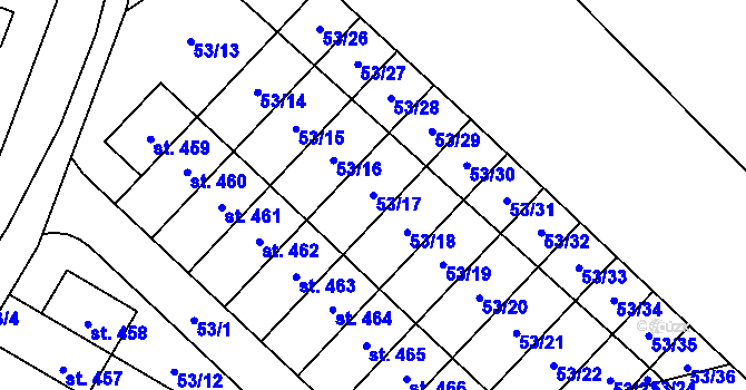 Parcela st. 53/17 v KÚ Postřižín, Katastrální mapa