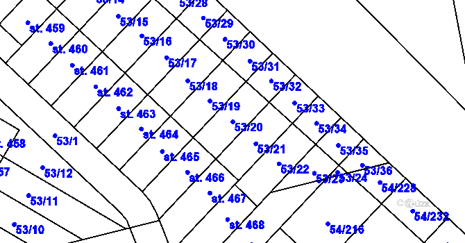 Parcela st. 53/20 v KÚ Postřižín, Katastrální mapa