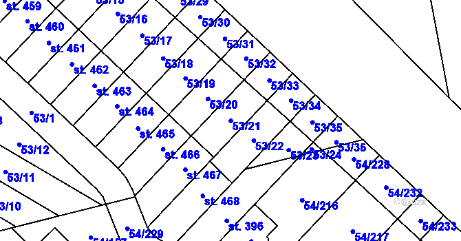 Parcela st. 53/21 v KÚ Postřižín, Katastrální mapa