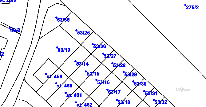 Parcela st. 53/27 v KÚ Postřižín, Katastrální mapa