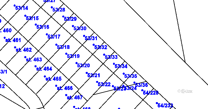 Parcela st. 53/33 v KÚ Postřižín, Katastrální mapa