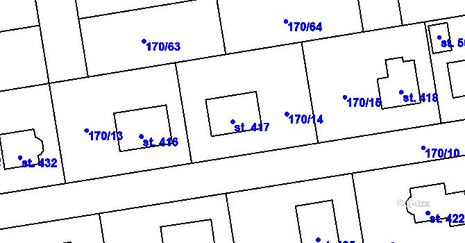 Parcela st. 417 v KÚ Postřižín, Katastrální mapa