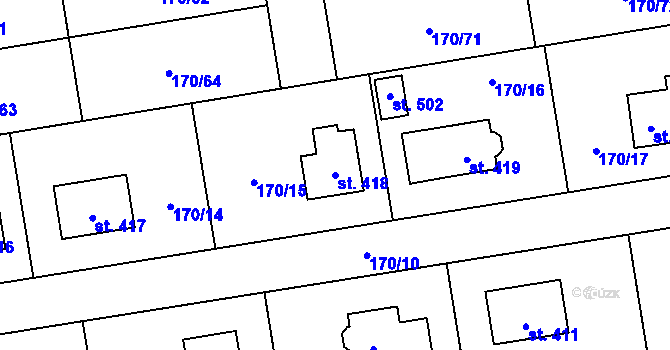 Parcela st. 418 v KÚ Postřižín, Katastrální mapa