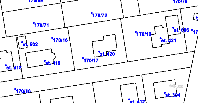 Parcela st. 420 v KÚ Postřižín, Katastrální mapa