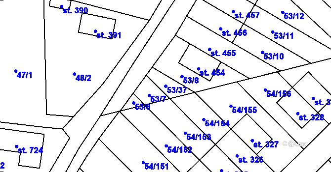 Parcela st. 53/37 v KÚ Postřižín, Katastrální mapa