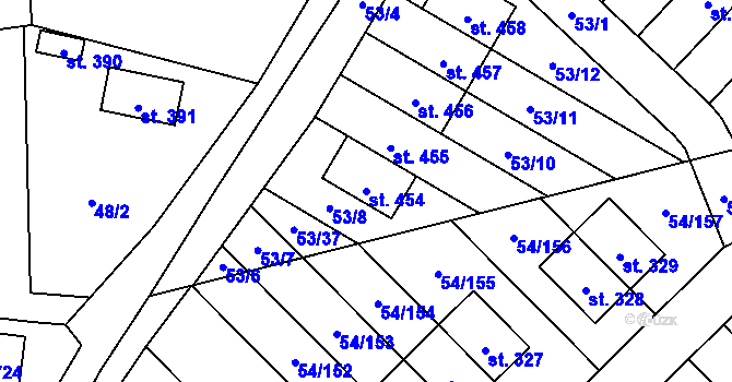 Parcela st. 454 v KÚ Postřižín, Katastrální mapa