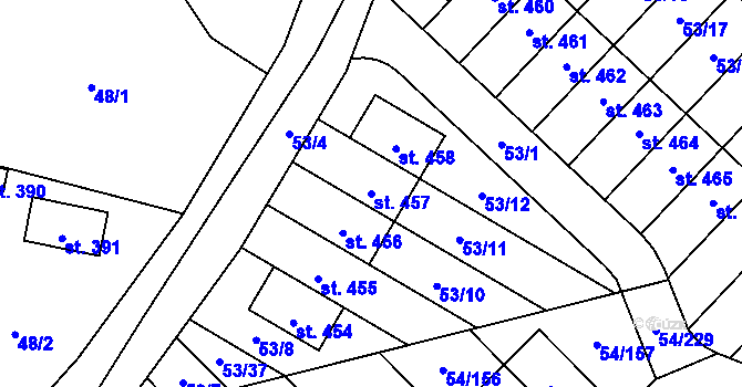 Parcela st. 457 v KÚ Postřižín, Katastrální mapa