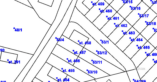 Parcela st. 458 v KÚ Postřižín, Katastrální mapa