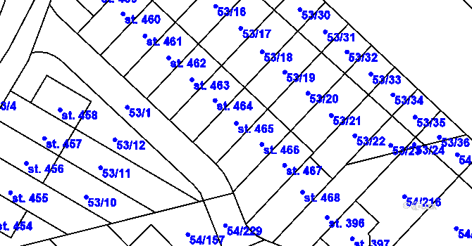 Parcela st. 465 v KÚ Postřižín, Katastrální mapa