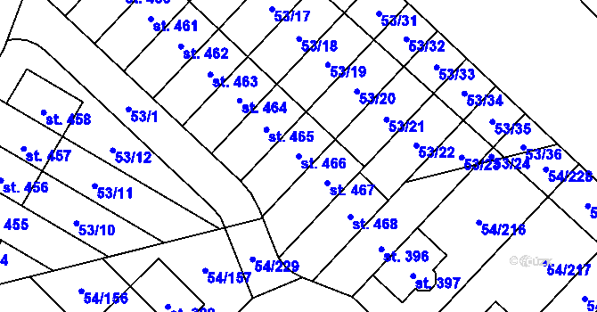 Parcela st. 466 v KÚ Postřižín, Katastrální mapa