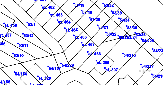 Parcela st. 467 v KÚ Postřižín, Katastrální mapa