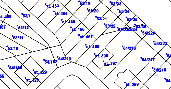 Parcela st. 468 v KÚ Postřižín, Katastrální mapa
