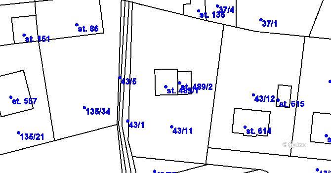 Parcela st. 489/1 v KÚ Postřižín, Katastrální mapa