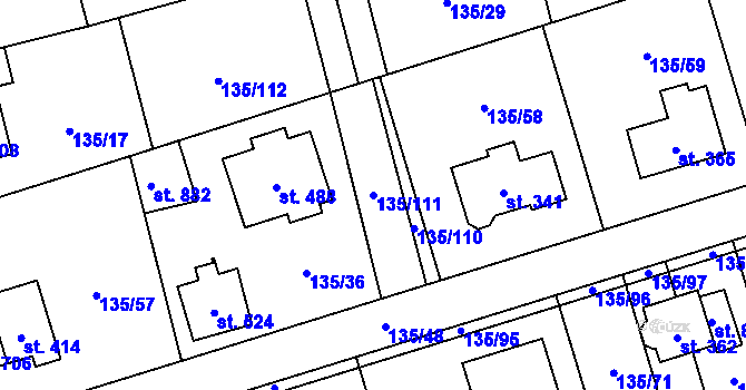 Parcela st. 135/111 v KÚ Postřižín, Katastrální mapa
