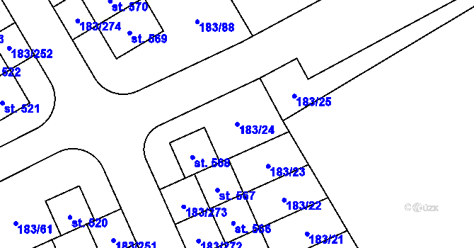 Parcela st. 183/24 v KÚ Postřižín, Katastrální mapa