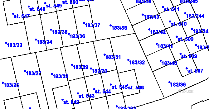 Parcela st. 183/31 v KÚ Postřižín, Katastrální mapa