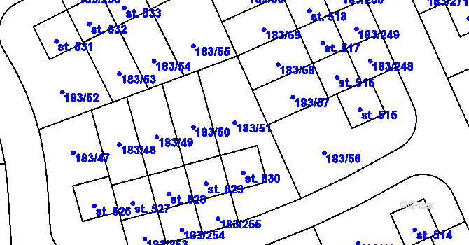 Parcela st. 183/51 v KÚ Postřižín, Katastrální mapa