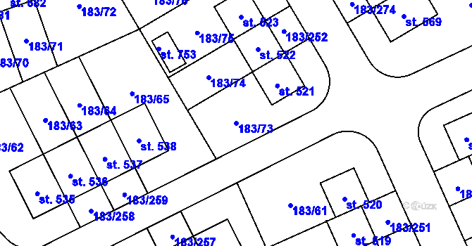 Parcela st. 183/73 v KÚ Postřižín, Katastrální mapa