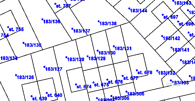 Parcela st. 183/130 v KÚ Postřižín, Katastrální mapa