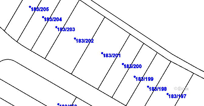 Parcela st. 183/201 v KÚ Postřižín, Katastrální mapa