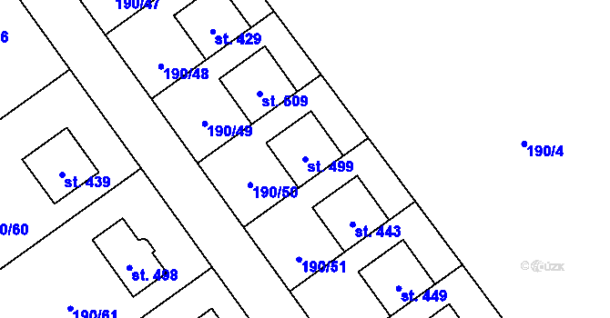 Parcela st. 499 v KÚ Postřižín, Katastrální mapa