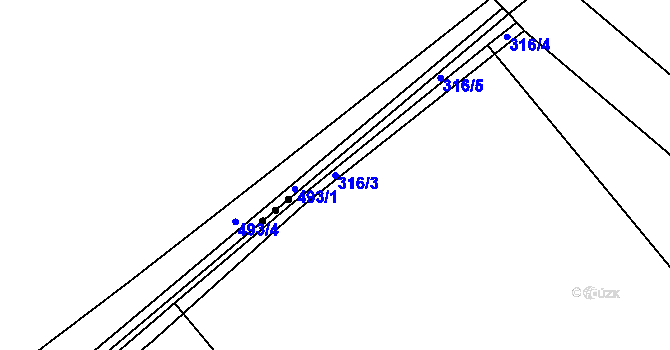 Parcela st. 316/3 v KÚ Postřižín, Katastrální mapa