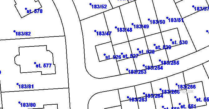 Parcela st. 526 v KÚ Postřižín, Katastrální mapa